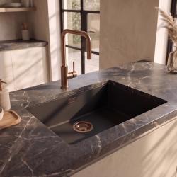 Pure.Sink Eternal Quartz Black Sink 50x40 cm, Flush-Mount and Undermount with Copper Plug