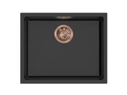 Pure.Sink Eternal Quartz Black Sink 50x40 cm, Flush-Mount and Undermount with Copper Plug