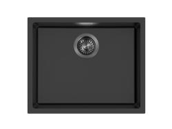 Pure.Sink Eternal Quartz Black Sink 50x40 cm, Flush-Mount and Under-Mount with Gunmetal Plug