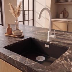 Pure.Sink Eternal Quartz Black Sink 50x40 cm, Flush-Mount and Undermount, with White Plug