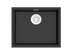 Pure.Sink Eternal Quartz Black Sink 50x40 cm, Flush-Mount and Undermount, with White Plug