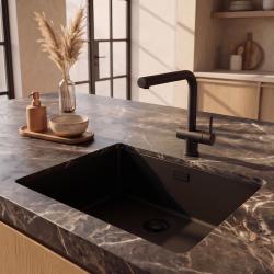 Pure.Sink Eternal Quartz Black Sink 50x40 cm, Flush-Mount and Undermount, with Black Drain Plug