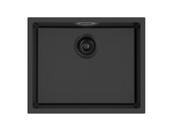 Pure.Sink Eternal Quartz Black Sink 50x40 cm, Flush-Mount and Under-Mount with Automatic Black Plug