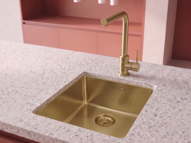 Pure.Sink Comfort PVD Gouden spoelbak 34x40 cm onderbouw, vlakbouw en opbouw PCM3440-60