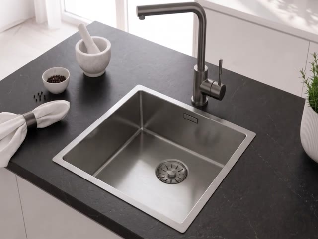 Pure.Sink Comfort RVS spoelbak 40x40 cm 10mm radius onderbouw, vlakbouw en opbouw PCM4040-02