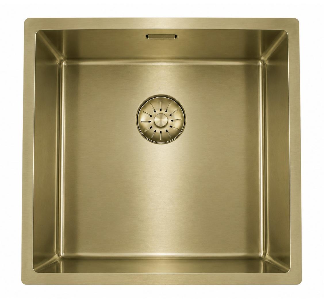 Pure.Sink Comfort Évier PVD doré 40 x 40 cm, rayon de 10 mm, pour montage sous plan, à fleur de plan et en applique PCM4040-60