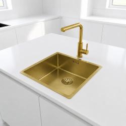 Pure.Sink Comfort PVD Gouden spoelbak 40x40 cm 10mm radius onderbouw, vlakbouw en opbouw PCM4040-60