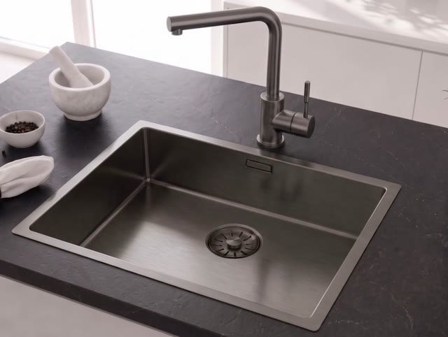Pure.Sink Comfort PVD Gun metal spoelbak 50x40 cm 10mm radius onderbouw, vlakbouw en opbouw PCM5040-61