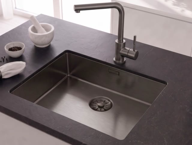 Pure.Sink Comfort PVD Gun metal spoelbak 50x40 cm 10mm radius onderbouw, vlakbouw en opbouw PCM5040-61