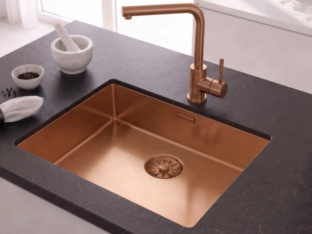 Pure.Sink Comfort PVD Rosé Koper spoelbak 50x40 cm 10mm radius onderbouw, vlakbouw en opbouw PCM5040-62