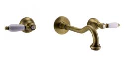 PB Robinet mural encastré classique avec poignées blanches, bec de 25 cm, finition bronze 1208972873