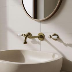PB Robinet mural encastré classique avec poignées blanches, bec de 25 cm, finition bronze 1208972873