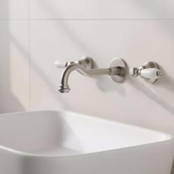 PB klassieke kraan inbouw muurkraan met witte hendels 25 cm uitloop RVS 1208972875