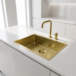 Pure.Sink Comfort grote PVD Gouden spoelbak 70x40 cm 10mm radius onderbouw, vlakinbouw en opbouw  PCM7040-60