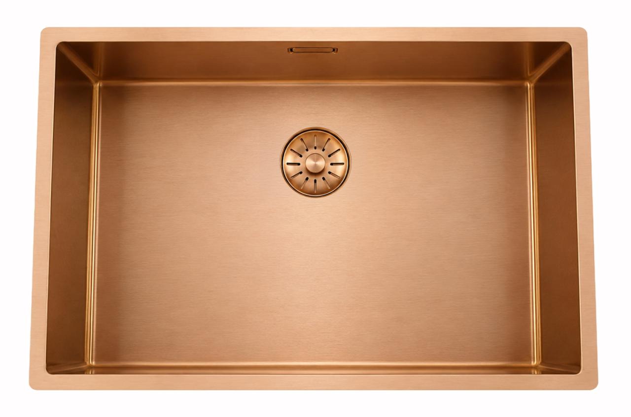 Pure.Sink Comfort Large PVD Rosé Copper Sink, 70x40 cm, 10 mm radius, for undermount, flush-mount, and top-mount installation, PCM7040-62