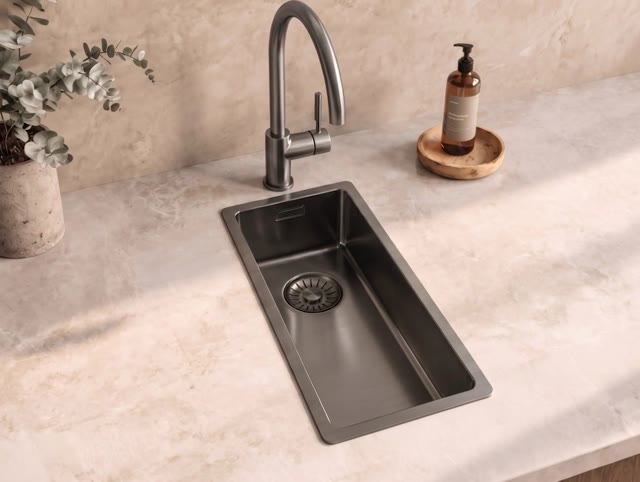 Pure.Sink Comfort PVD Gun metal kleine spoelbak 18x40 cm onderbouw, vlakbouw en opbouw PCM840-61