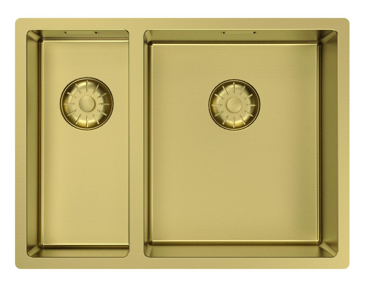Pure.Sink Comfort 1.5 (one and a half) PVD gold sink, 18+34 cm, large basin on the right, PCM183440-60