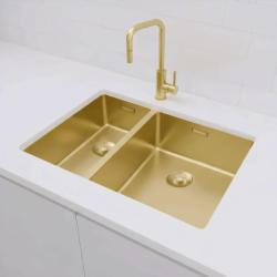 Pure.Sink Comfort 1.5 (one and a half) PVD gold sink, 18+34 cm, large basin on the right, PCM183440-60