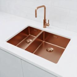 Pure.Sink Comfort 1.5 (one and a half) PVD rose copper sink, 18+34 cm large basin on the right, PCM183440-62