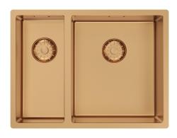 Pure.Sink Comfort 1.5 (one and a half) PVD rose copper sink, 18+34 cm large basin on the right, PCM183440-62
