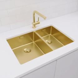 Pure.Sink Comfort 1.5 (one and a half) PVD gold sink, 34+18 cm, large basin on the left, PEX341840-60