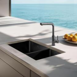 Pure.Sink Comfort 1.5 (one and a half) PVD gunmetal sink, 34+18 cm, large basin on the left, PCM341840-61