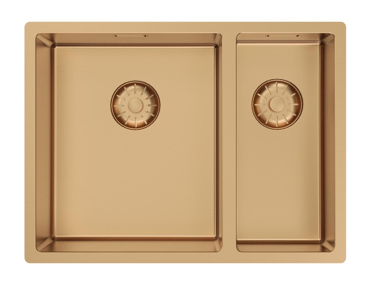 Pure.Sink Comfort 1.5 (one and a half) PVD rose copper sink, 34+18 cm large basin on the left, PCM341840-62