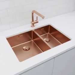 Pure.Sink Comfort 1.5 (one and a half) PVD rose copper sink, 34+18 cm large basin on the left, PCM341840-62