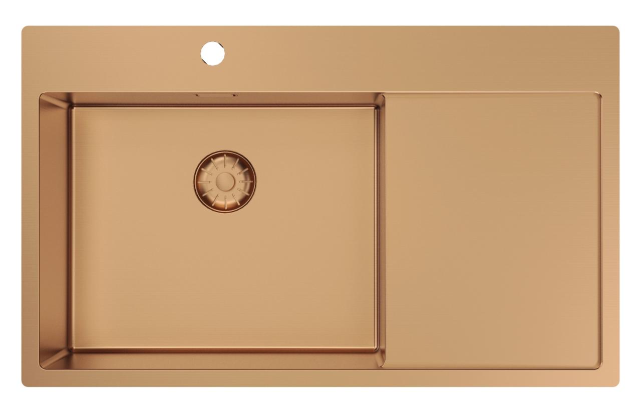Pure.Sink Comfort PVD rose copper sink with drainer, 86x52 cm, left-side faucet spout, PCM5086LT-62