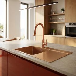 Pure.Sink Comfort PVD rose Koperen spoelbak met afdruipgedeelte 86x52 cm Tapwing links PCM5086LT-62