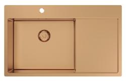 Pure.Sink Comfort PVD rose copper sink with drainer, 86x52 cm, left-side faucet spout, PCM5086LT-62