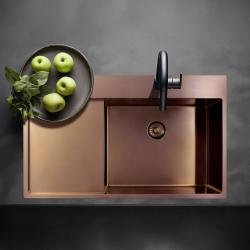 Pure.Sink Comfort PVD rose copper sink with drainer, 86x52 cm, left-side faucet spout, PCM5086LT-62