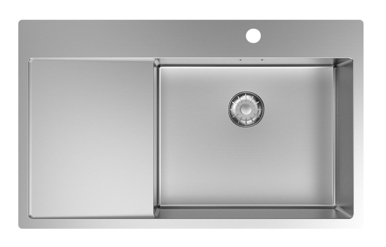 Pure.Sink Comfort Stainless steel sink with drainer, 86x52 cm, right-side faucet wing, PCM5086RT-02