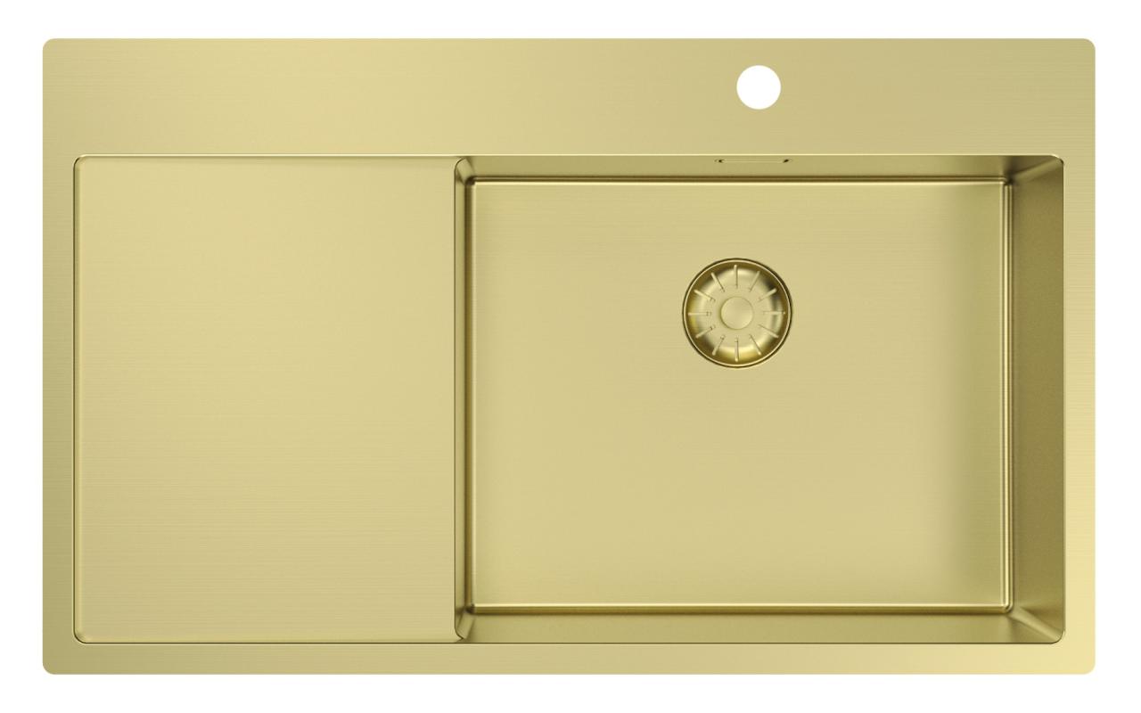 Pure.Sink Comfort Gold sink with drainer, 86x52 cm, right-side faucet spout, PCM5086RT-60