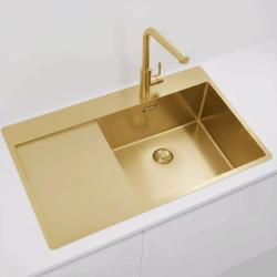 Pure.Sink Comfort Gold sink with drainer, 86x52 cm, right-side faucet spout, PCM5086RT-60