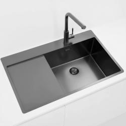 Pure.Sink Comfort Gun Metal Sink with Drainboard, 86x52 cm, Right-Side Faucet Wing, PCM5086RT-61
