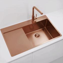 Pure.Sink Comfort Rose Copper Sink with Drainboard, 86x52 cm, Right-Side Faucet Wing, PEX5086RT-62