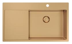Pure.Sink Comfort Rose Copper Sink with Drainboard, 86x52 cm, Right-Side Faucet Wing, PEX5086RT-62
