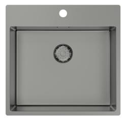 Pure.Sink Comfort Gun Metal Sink 54x52 cm Tapwing with Faucet Hole Bench PCM5040T-61
