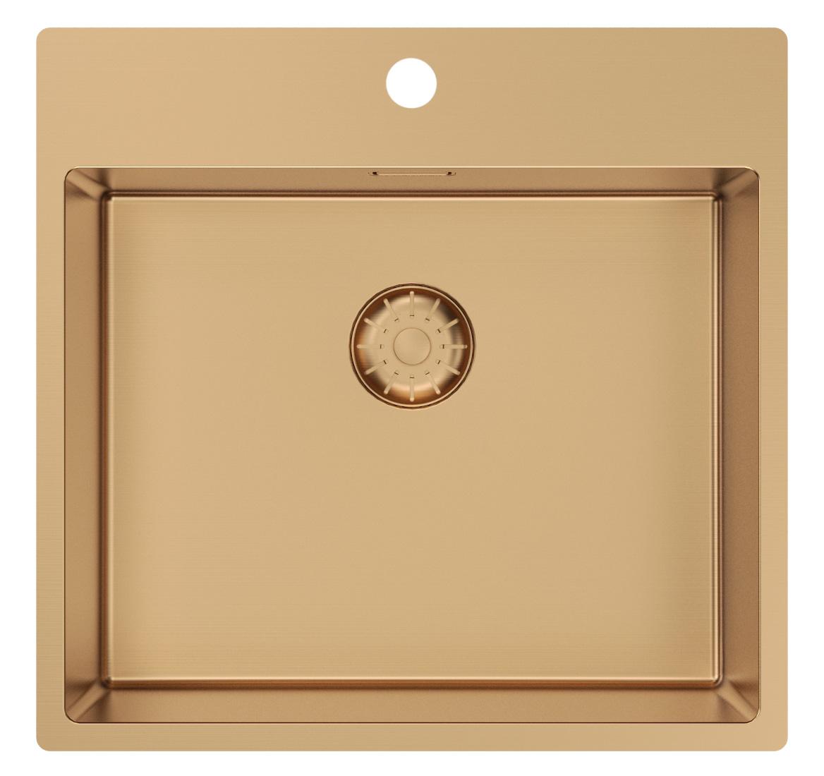 Pure.Sink Comfort Rose Copper Sink 54x52 cm with Faucet Hole Bench PCM5040T-62
