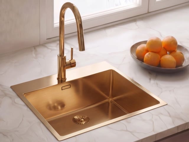 Pure.Sink Comfort Rose Koperen spoelbak 54x52 cm Tapwing met kraangatbank PCM5040T-62