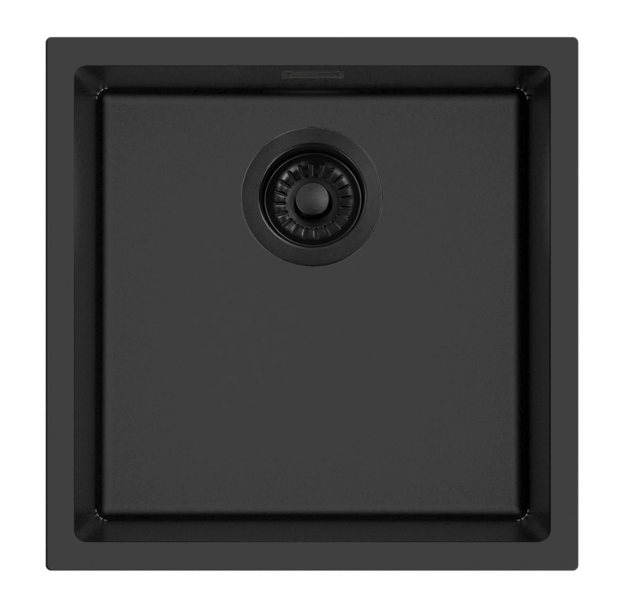 Pure.Sink Eternal Quartz Black Sink, 40x40 cm, Under-mount and Over-mount, with Black Plug