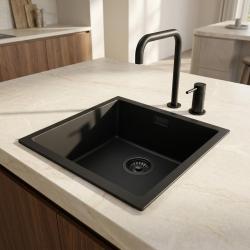 Pure.Sink Eternal Quartz Black Sink, 40x40 cm, Under-mount and Over-mount, with Black Plug