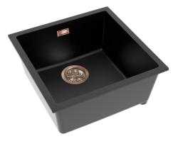 Pure.Sink Eternal Quartz Zwarte Spoelbak 40x40 cm Onderbouw en Opbouw met Automatische Koperen plug