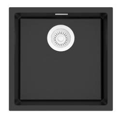 Pure.Sink Eternal Quartz Black Sink, 40x40 cm, Under-mount and Over-mount, with Automatic White Stopper