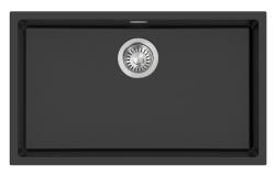 Pure.Sink Eternal Quartz Black Sink, 70x40 cm, Under-mount and Over-mount, with Stainless Steel Plug