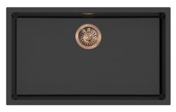 Pure.Sink Eternal Quartz Black Sink, 70x40 cm, Undermount and Overmount, with Copper Plug