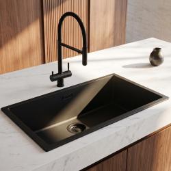 Pure.Sink Eternal Quartz Black Sink, 70x40 cm, Undermount and Overmount, with Black Drain Plug