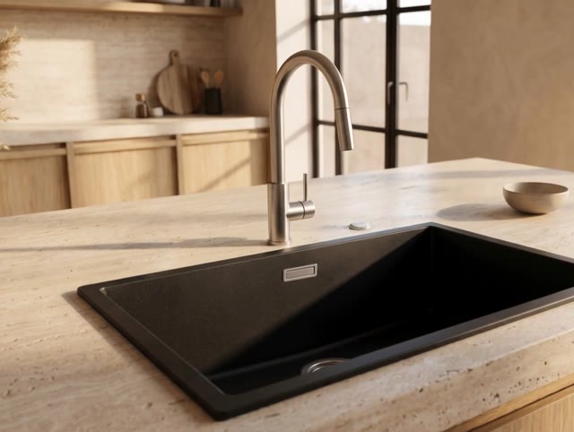 Pure.Sink Eternal Quartz Zwarte Spoelbak 70x40 cm Onderbouw en Opbouw met Automatische RVS plug