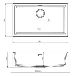 Pure.Sink Eternal Quartz Beige Spoelbak 70x40 cm Onderbouw en Opbouw PEG7040-38